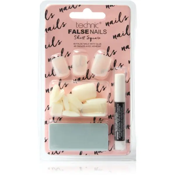 Technic Cosmetics Technic Cosmetics False Nails Short Square Umjetni nokti s ljepilom i aplikatorom 48 kom