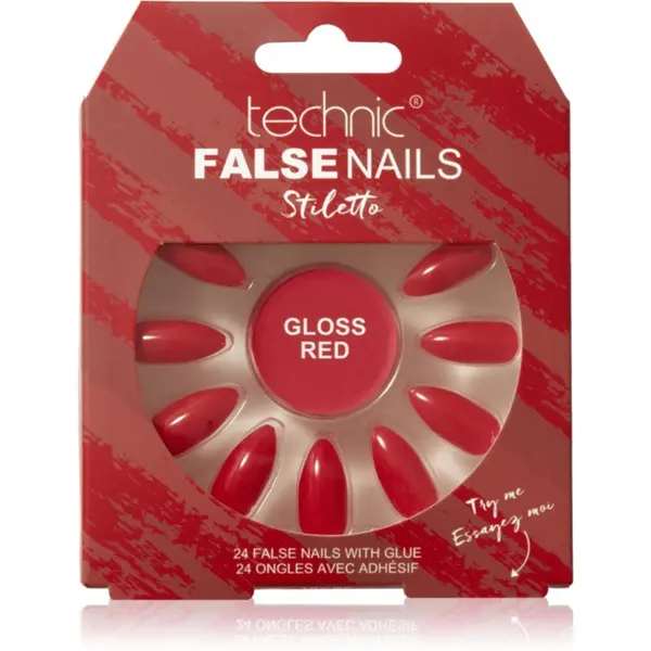 Technic Cosmetics Technic Cosmetics False Nails Stiletto Umjetni nokti Gloss Red 24 kom