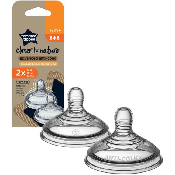 Tommee Tippee Tommee Tippee Closer To Nature Advanced Anti-colic Teat sisač za bočicu Fast Flow 6m+ 2 kom