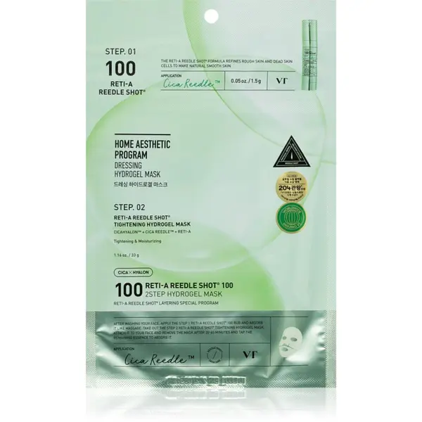 VT Cosmetics VT Cosmetics Cica Reti-A Reedle Shot 100 2Step Hydrogel Mask intenzivna hidrogel maska za zaglađivanje kože lica i smanjenje pora 34.5 g
