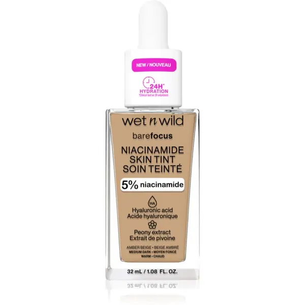 Wet n Wild Wet n Wild BareFocus Niacinamide Skin Tint blagi hidratantni make-up nijansa Amber Beige (Warm) 32 ml