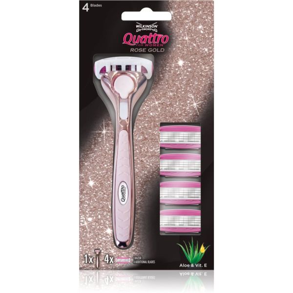Wilkinson Sword Wilkinson Sword Quattro for Women Rose Gold brijaći aparat za žene + zamjenske britvice 4 kom 1 kom