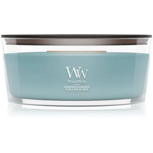 Woodwick Woodwick Cedarwood & Ocean Moss mirisna svijeća s drvenim fitiljem 453.6 g