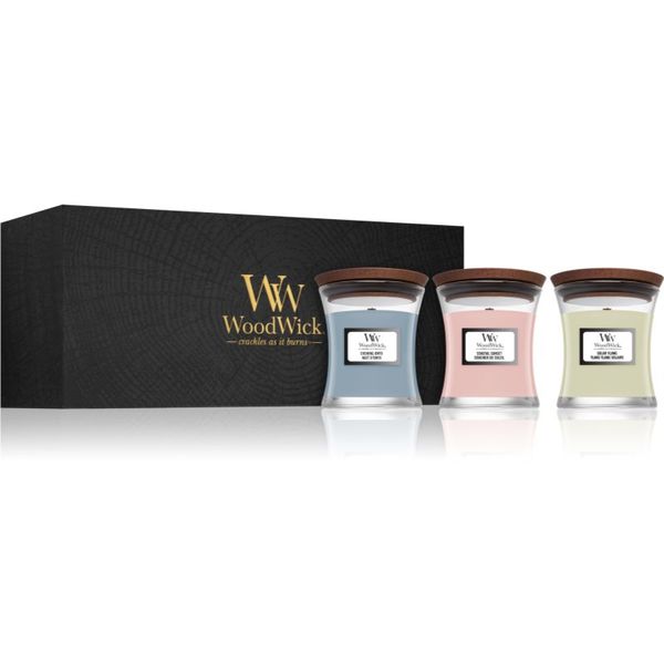 Woodwick Woodwick Evening Onyx & Solar Ylang & Coastal Sunset poklon set s drvenim fitiljem (gift box) 1 kom