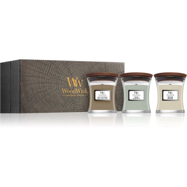 Woodwick Woodwick Fireside + White Teak + Sand & Driftwood poklon set 3x85 g