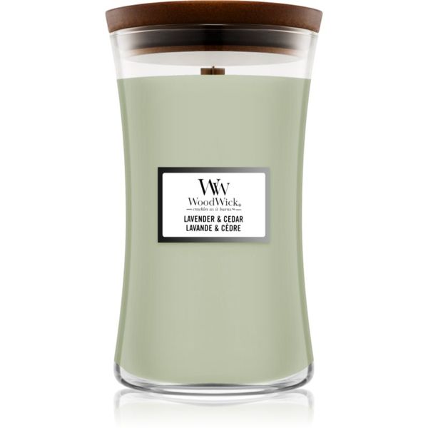 Woodwick Woodwick Lavender & Cedar mirisna svijeća s drvenim fitiljem 610 g