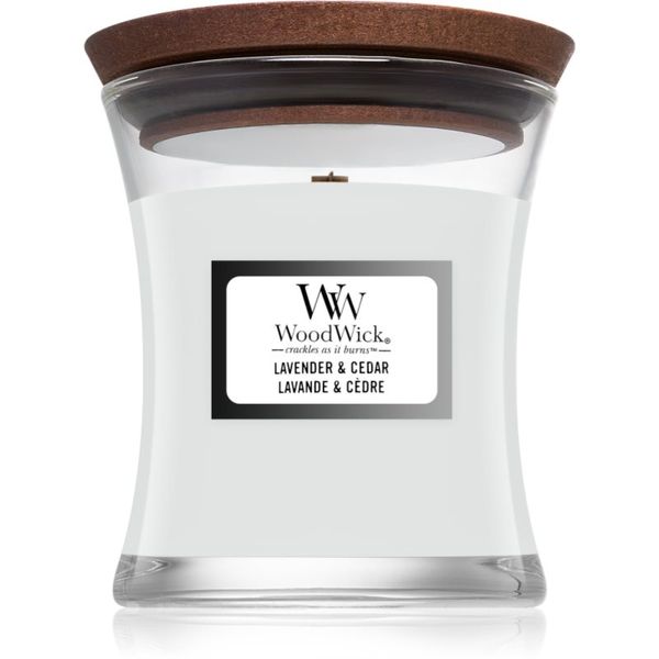 Woodwick Woodwick Lavender & Cedar mirisna svijeća s drvenim fitiljem 85 g