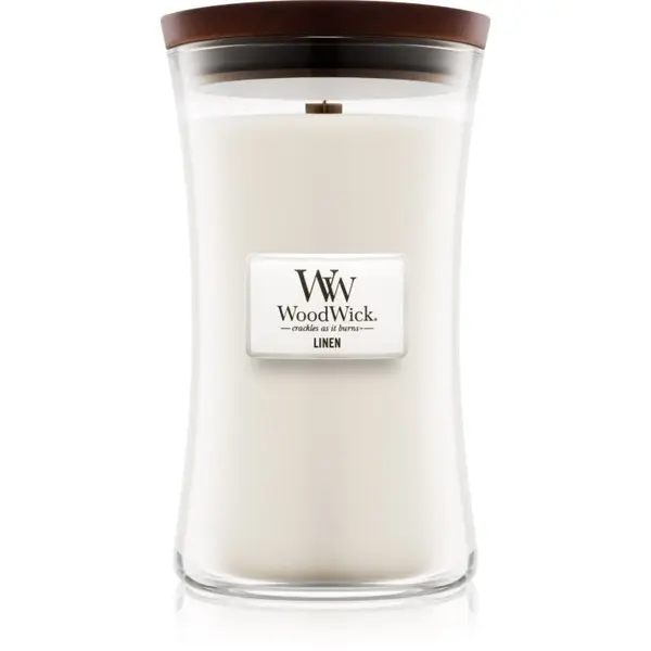 Woodwick Woodwick Linen mirisna svijeća s drvenim fitiljem 609.5 g