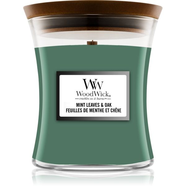Woodwick Woodwick Mint Leaves & Oak mirisna svijeća s drvenim fitiljem 275 g