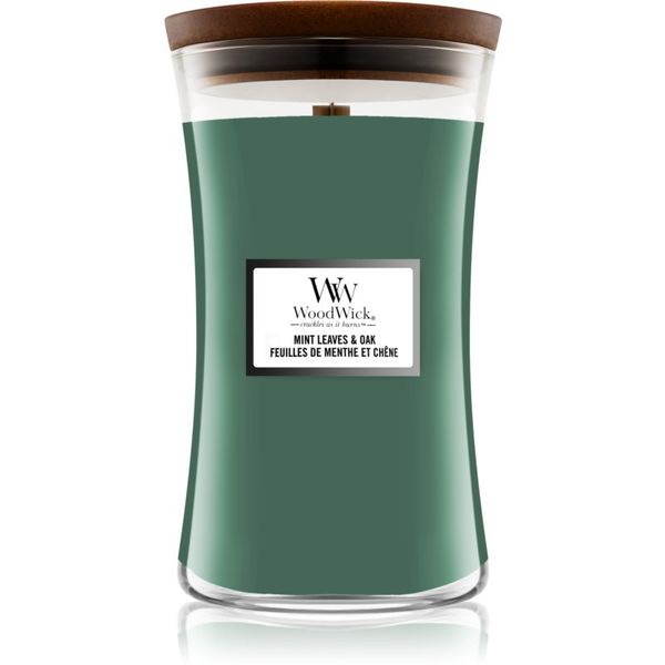 Woodwick Woodwick Mint Leaves & Oak mirisna svijeća s drvenim fitiljem 609,5 g