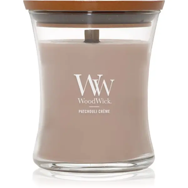 Woodwick Woodwick Opulent Wood Patchouli Creme mirisna svijeća s drvenim fitiljem 275 g