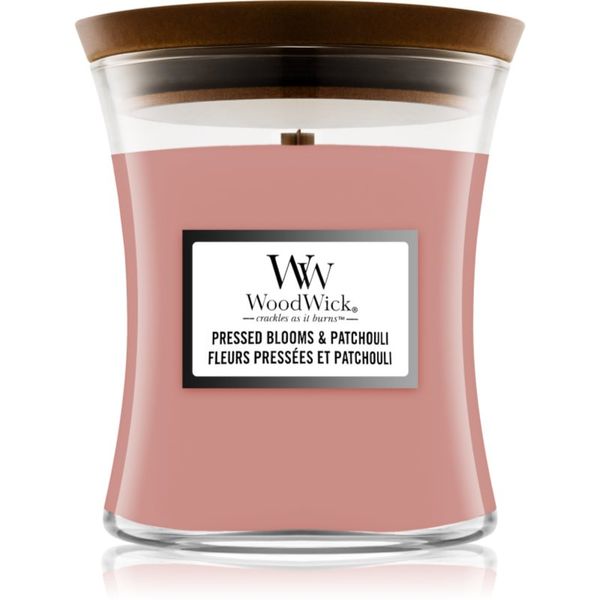 Woodwick Woodwick Pressed Blooms & Patchouli mirisna svijeća s drvenim fitiljem 275 g