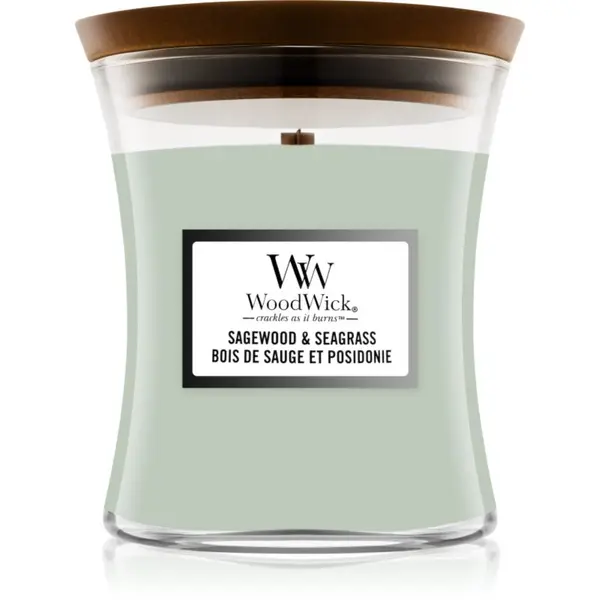 Woodwick Woodwick Sagewood & Seagrass mirisna svijeća s drvenim fitiljem 275 g