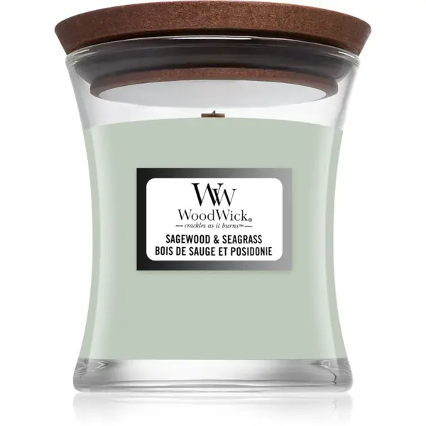 Woodwick Woodwick Sagewood & Seagrass mirisna svijeća s drvenim fitiljem 85 g