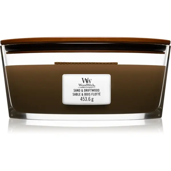 Woodwick Woodwick Sand & Driftwood mirisna svijeća s drvenim fitiljem (hearthwick) 453 g