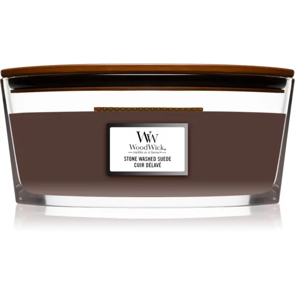 Woodwick Woodwick Stone Washed Suede mirisna svijeća s drvenim fitiljem (hearthwick) 453 g