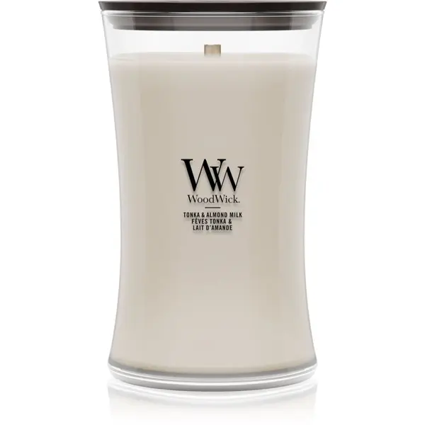 Woodwick Woodwick Tonka & Almond Milk mirisna svijeća s drvenim fitiljem 610 g