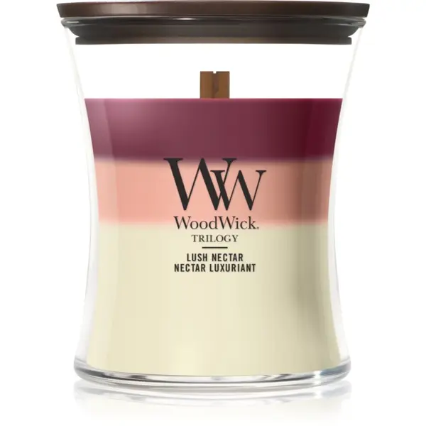 Woodwick Woodwick Trilogy Lush Nectar mirisna svijeća s drvenim fitiljem 275 g