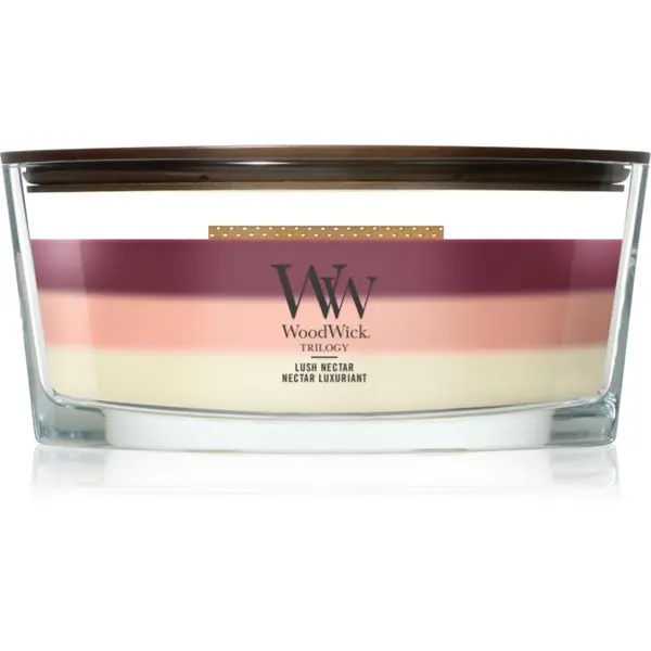 Woodwick Woodwick Trilogy Lush Nectar mirisna svijeća s drvenim fitiljem 453.6 g