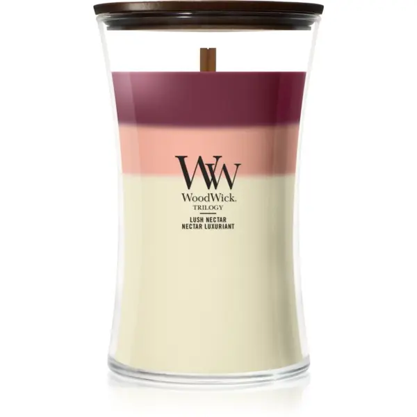 Woodwick Woodwick Trilogy Lush Nectar mirisna svijeća s drvenim fitiljem 610 g