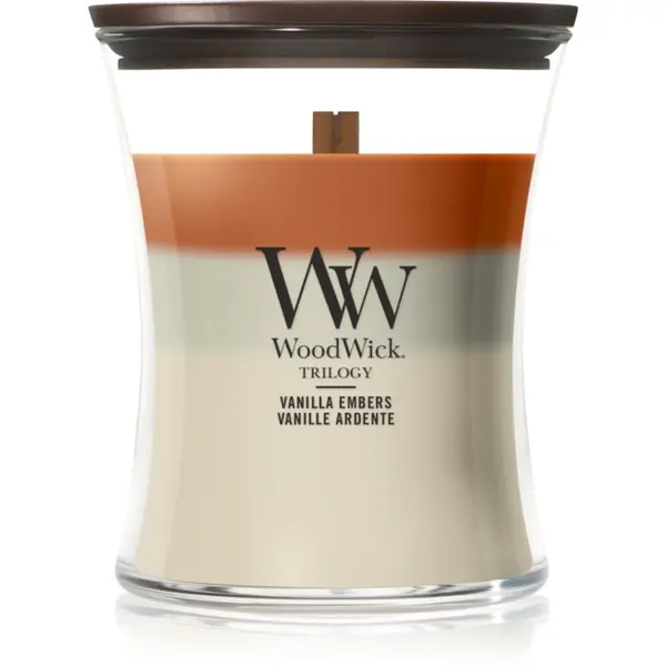 Woodwick Woodwick Trilogy Vanilla Embers mirisna svijeća s drvenim fitiljem 275 g