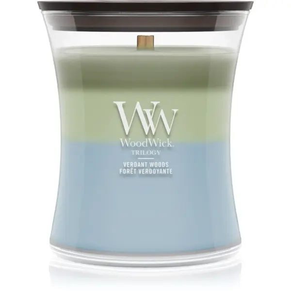 Woodwick Woodwick Trilogy Verdant Woods mirisna svijeća s drvenim fitiljem 275 g