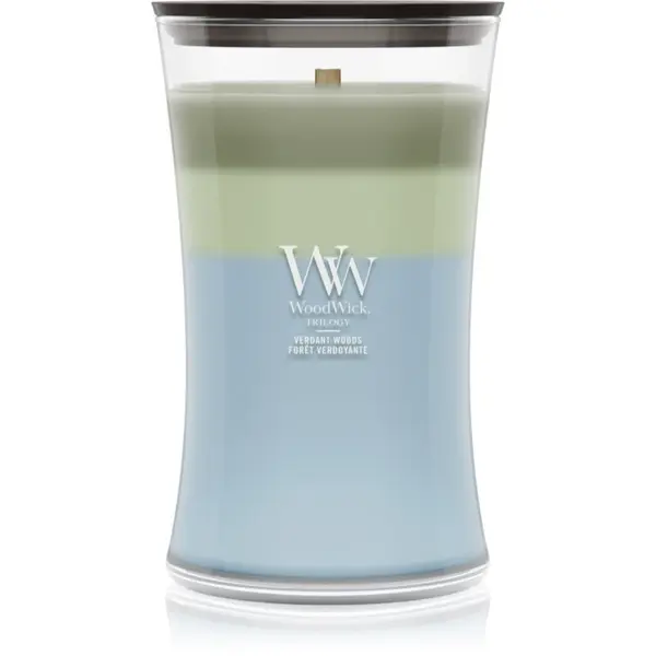 Woodwick Woodwick Trilogy Verdant Woods mirisna svijeća s drvenim fitiljem 610 g