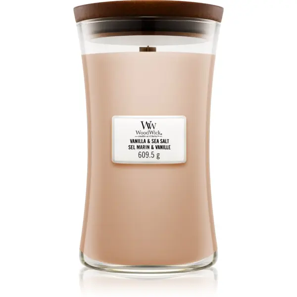 Woodwick Woodwick Vanilla & Sea Salt mirisna svijeća s drvenim fitiljem 609.5 g