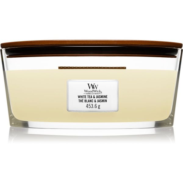 Woodwick Woodwick White Tea & Jasmine mirisna svijeća s drvenim fitiljem (hearthwick) 453.6 g