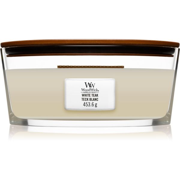 Woodwick Woodwick White Teak mirisna svijeća s drvenim fitiljem (hearthwick) 453.6 g