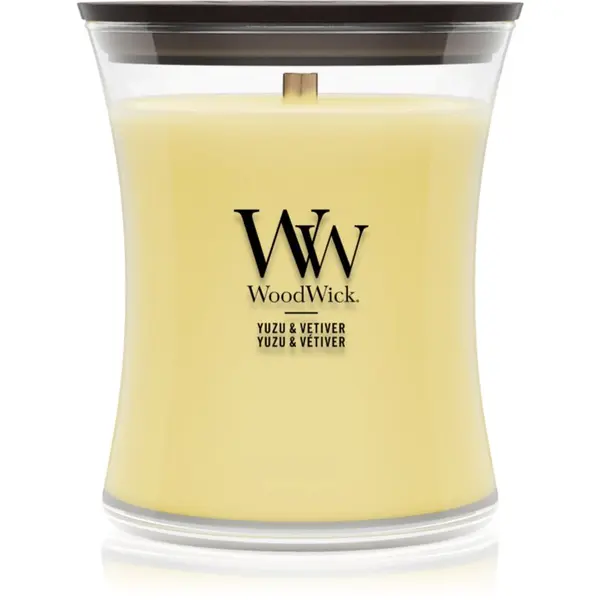 Woodwick Woodwick Yuzu & Vetiver mirisna svijeća s drvenim fitiljem 275 g