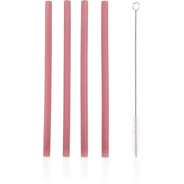 Zopa Zopa Silicone Straw silikonska slamčica + četka 6 m+ Old Pink 4 kom