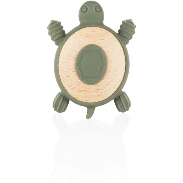 Zopa Zopa Silicone Wooden Teether Turtle grickalica za bebe 0 m+ Forest Green 1 kom