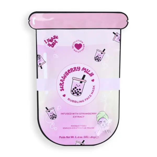 I Heart Revolution I Heart Revolution maska za lice - Bubble Tea Strawberry Milk Bubble Sheet Mask - Strawberry Pink