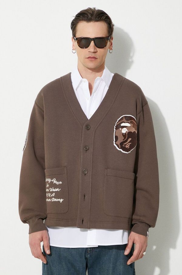 A Bathing Ape Dukserica A Bathing Ape College Badges Sweat Cardigan boja: smeđa, s aplikacijom, 1J80113063