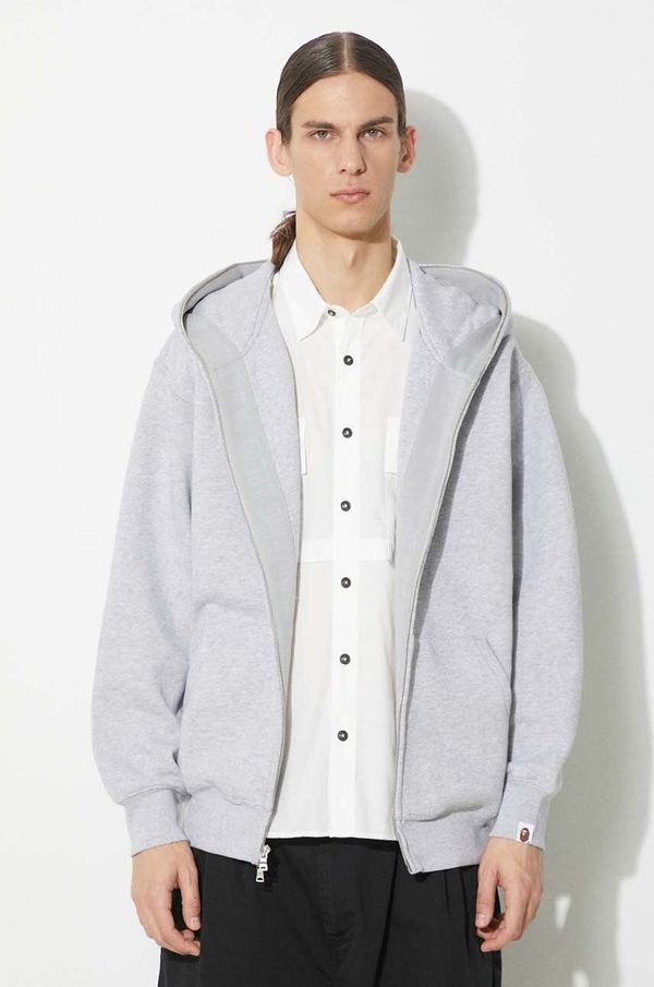 A Bathing Ape Dukserica A Bathing Ape Metal One Point Full Zip Hoodie za muškarce, boja: siva, s kapuljačom, melanž, 1J80115051