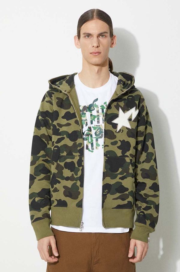 A Bathing Ape Pamučna dukserica A Bathing Ape 1St Camo Full Zip Hoodie za muškarce, boja: zelena, s kapuljačom, s uzorkom, 1J80115001