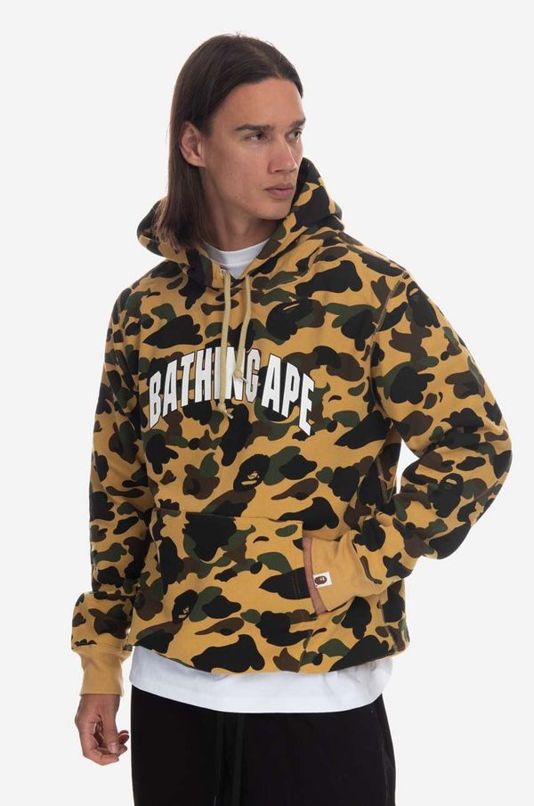 A Bathing Ape Pamučna dukserica A Bathing Ape za muškarce, boja: žuta, s kapuljačom, s uzorkom, 001PPI801009M-YELLOW