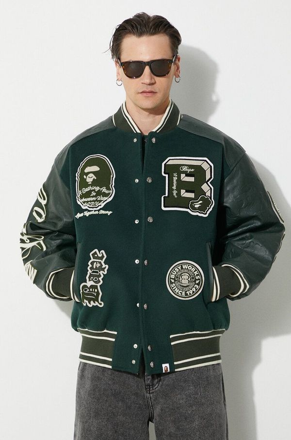 A Bathing Ape Vunena bomber jakna A Bathing Ape Bape Patch Coach Jacket boja: zelena, za zimu, oversize, 1J80141058