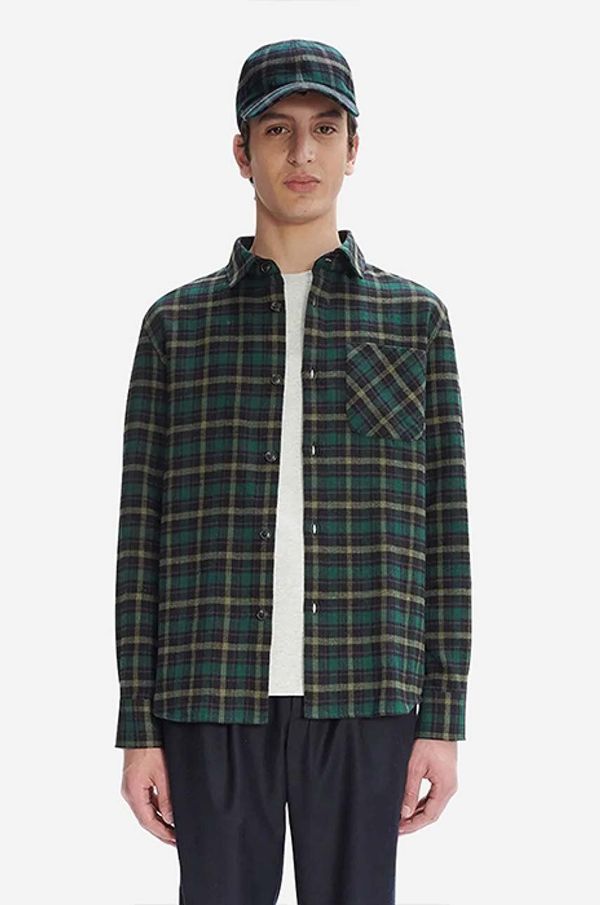 A.P.C. Košulja s primjesom vune A.P.C. Surchemise Trek boja: zelena, regular, s klasičnim ovratnikom, COEZX.H02396-GREEN