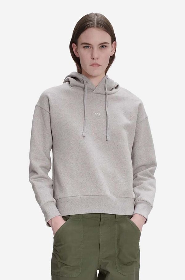 A.P.C. Pamučna dukserica A.P.C. Christina Hoodie za žene, boja: siva, s kapuljačom, bez uzorka, COFDZ-F27624 HEATHER GREY