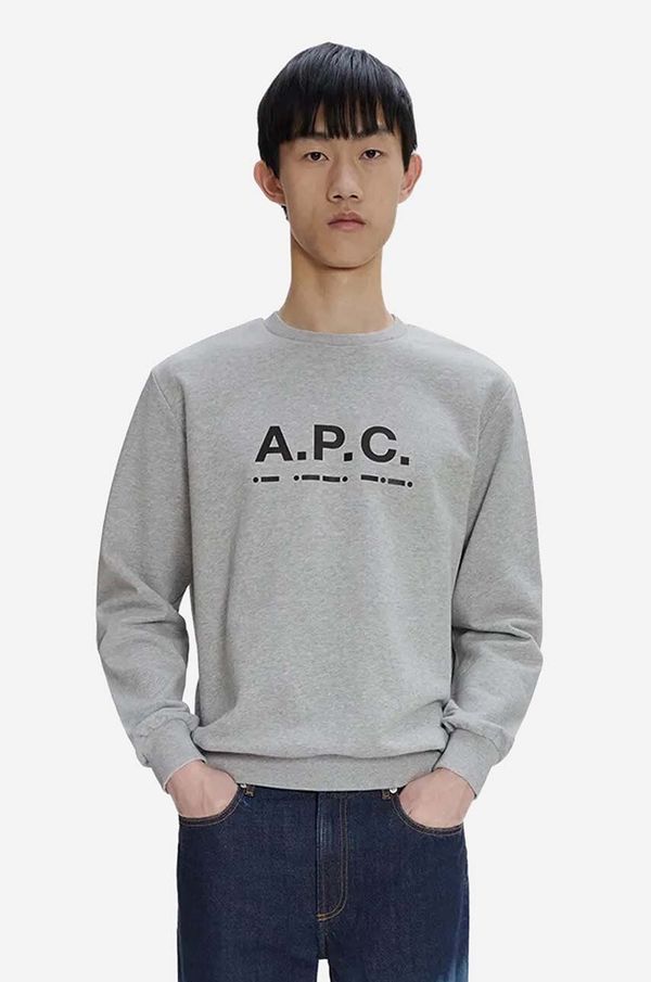 A.P.C. Pamučna dukserica A.P.C. Franco Sweat za muškarce, boja: siva, s tiskom, COGAC-M27783 HEATHER GREY