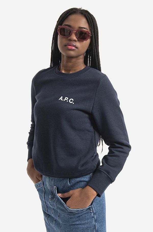 A.P.C. Pamučna dukserica A.P.C. Sweat Shelley za žene, boja: tamno plava, s tiskom, COETM.F27693-DARKNAVY