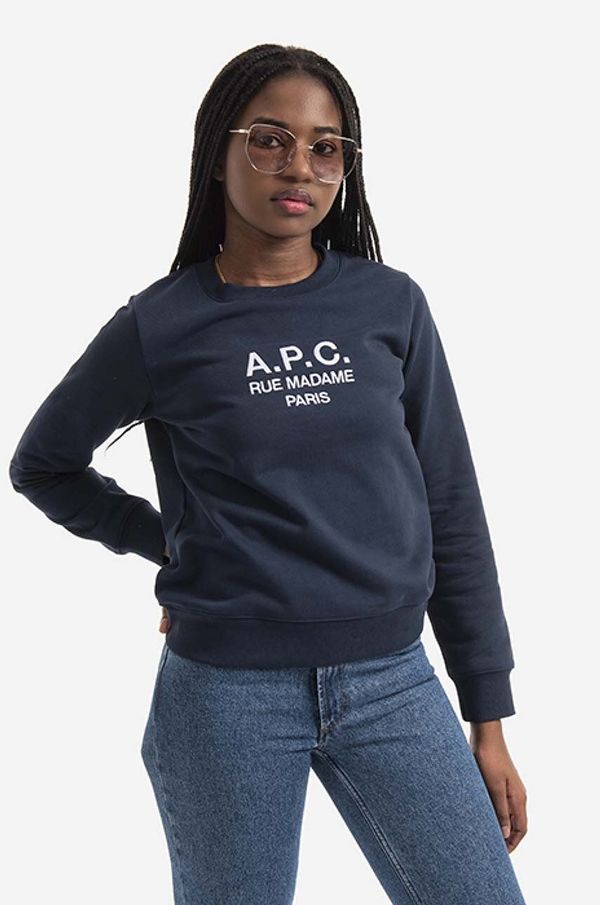 A.P.C. Pamučna dukserica A.P.C. Sweat Tina za žene, boja: tamno plava, s aplikacijom, COEBH.F27561-MARINE