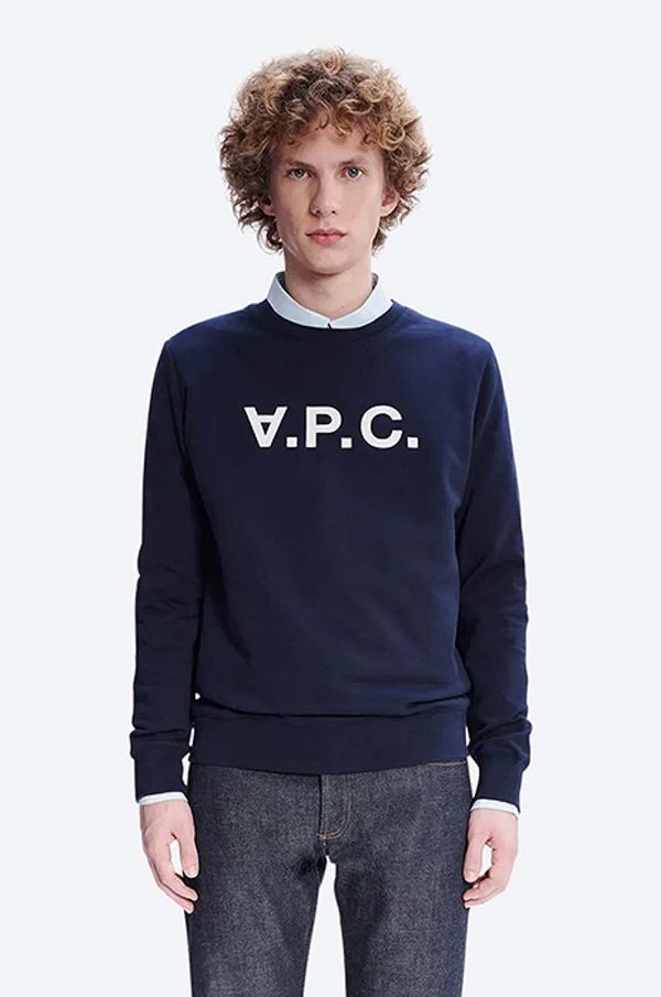 A.P.C. Pamučna dukserica A.P.C. Sweat Vpc za muškarce, boja: tamno plava, s aplikacijom, COECQ.H27378-DARKNAVY