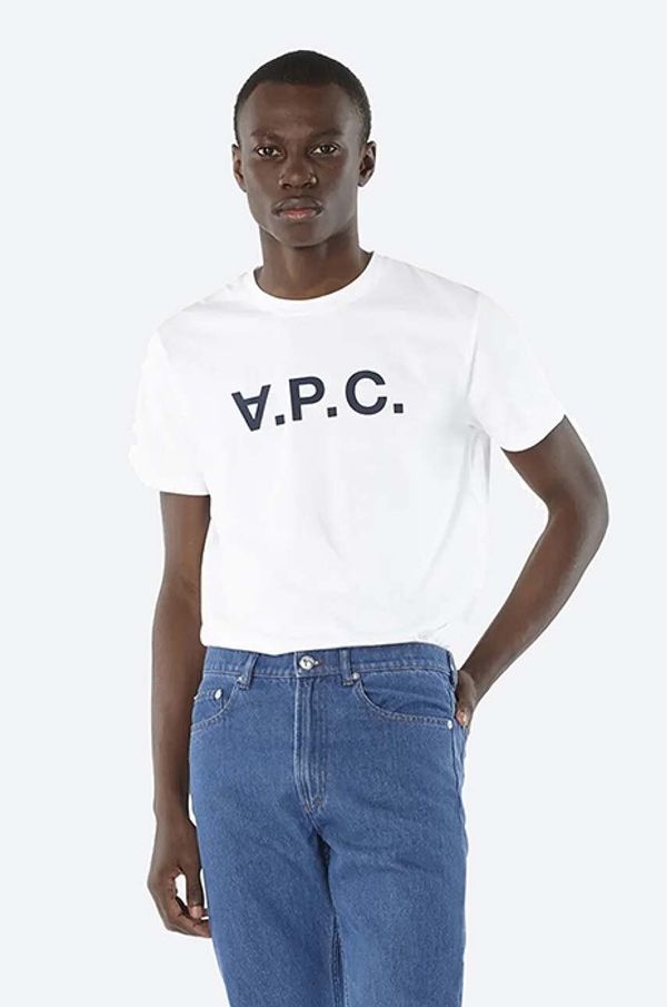 A.P.C. Pamučna majica A.P.C. Vpc Blanc boja: bijela, s tiskom, COBQX.H26586-DARKNAVY