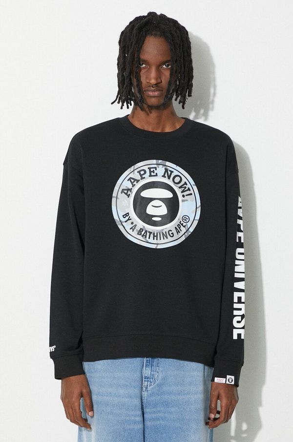 AAPE Dukserica AAPE Regular Fit Crewneck za muškarce, boja: crna, s tiskom, ASWA322