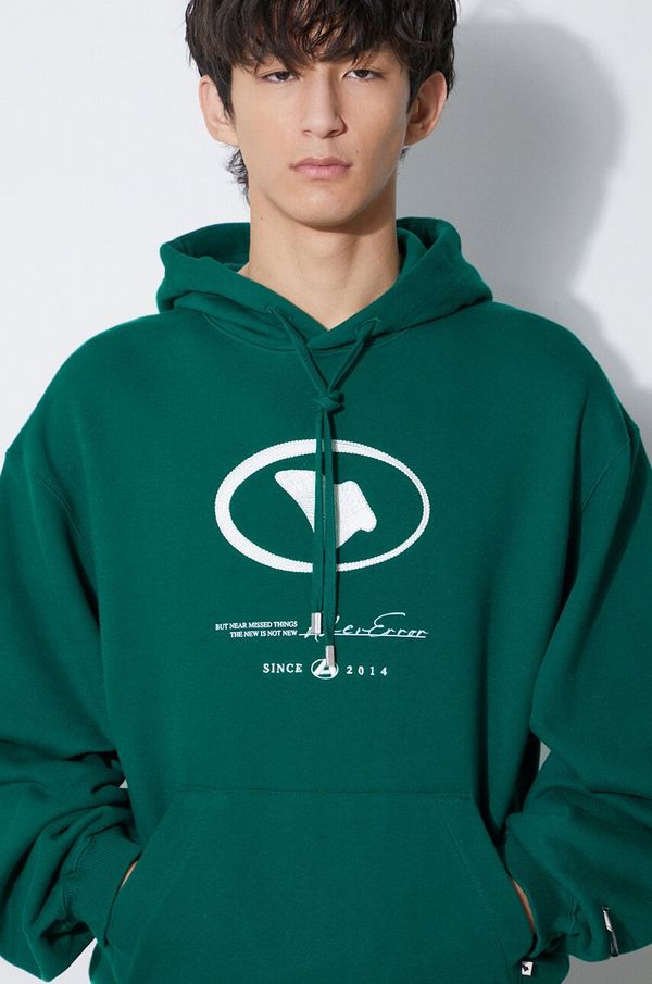 Ader Error Pamučna dukserica Ader Error Etik Logo Hoodie za muškarce, boja: zelena, s kapuljačom, s tiskom, BMADFWHD0101