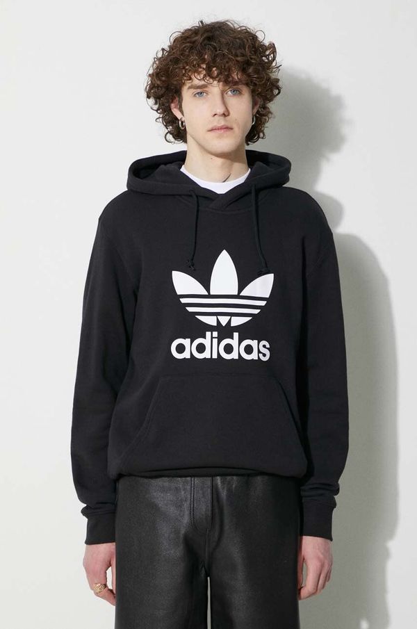 adidas Originals Pamučna dukserica adidas Originals Classics Trefoil Hoodie za muškarce, boja: crna, s kapuljačom, tiskom