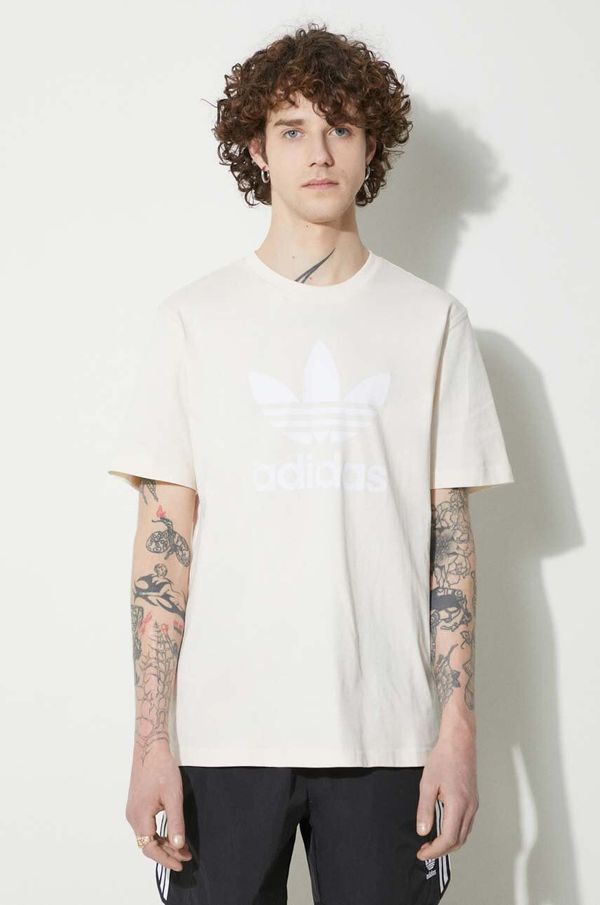 adidas Originals Pamučna majica adidas Originals Trefoil za muškarce, boja: bež, s tiskom, IU2367
